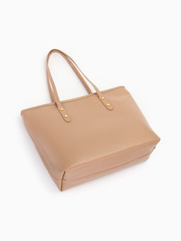 Сумка-шопер женская на молнии, размер 30.5×12×27 см, однотонная, бежевая