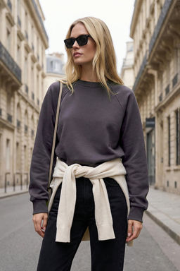 Antrasit Relaxed/Rahat Kal?p Basic Reglan Kol Bisiklet Yaka Orme Sweatshirt TWOAW26SW00030