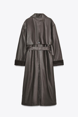 LONG WAXED TRENCH COAT WITH CORDUROY CUFFS - Zara фото 9