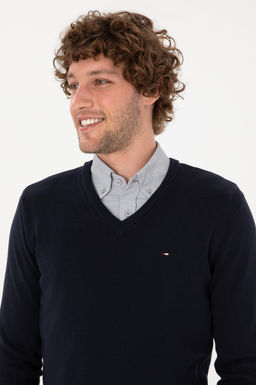 Erkek Slim Fit V Yaka Lacivert Basic Kazak - U.s. polo assn фото 2