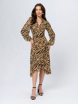 Платье бежевого цвета длины мини с анималистичным принтом - 1001dress фото 2