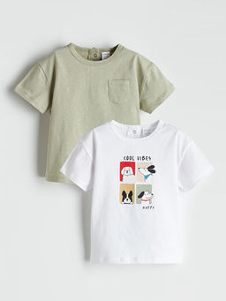 Bisiklet Yaka Bask?l? Erkek Bebek Ti??rt 2li