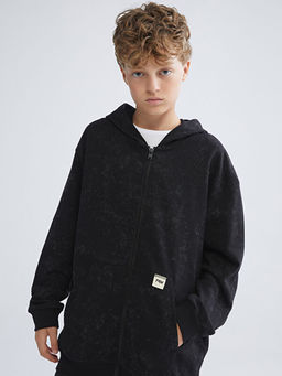 Kap??onlu Erkek ?ocuk Fermuarl? Sweatshirt