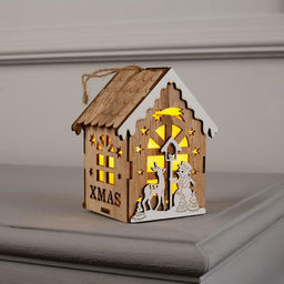 Ёлочная игрушка Домик с оленем и снеговиком, 11х8х7 см, от батареек, свечение тёплое белое - Luazon lighting фото 3