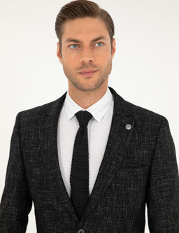 Siyah Y_n Kar___ml_ Ex. Slim Fit Ceket