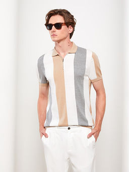 Polo Yaka K?sa Kollu Renk Bloklu Erkek Triko Kazak