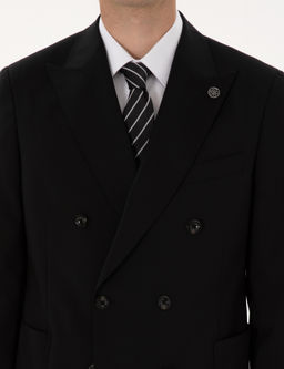 Siyah Ex. Slim Fit %100 Y_n Kruvaze Tak_m Elbise