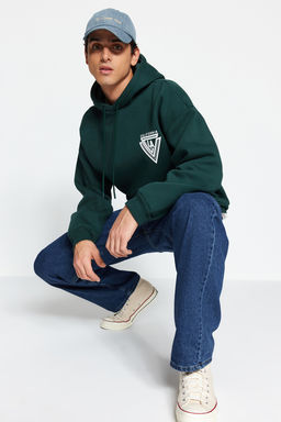 TRENDYOL MAN Turuncu %100 Pamuk Kapusonlu / Genis Kesim Kolej Bask?l? Ici Polarl? Sweatshirt TMNAW24SW00063 - Trendyolmilla фото 14