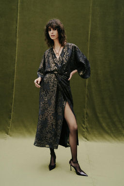 FOIL DRAPED MIDI DRESS