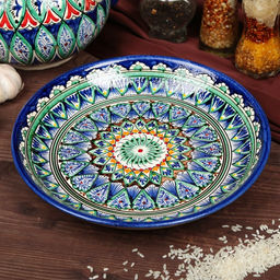 Ляган узбекский Риштанская керамика «Узоры», d=25 см, синий, МИКС