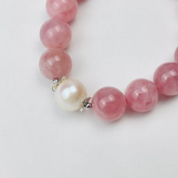 Браслет из мадагаскарского Розового кварца и Жемчуга 18 см