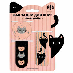 Набор закладок магнитных для книг арт. 70101 / 100 РОЗОВЫЕ КОТЫ (3 шт. в наборе, размер 39x42; 27x75
