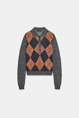 RHOMBUS KNIT POLO SWEATER - Zara фото 5