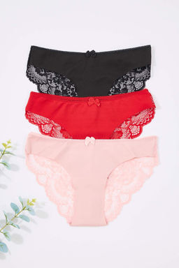 Siyah-K?rm?z?-Pudra 3lu Micro Dantel ve Kurdele/Fiyonk Detayl? Orme Brazilian Kulot THMAW26KU00003 - Trendyolmilla фото 11