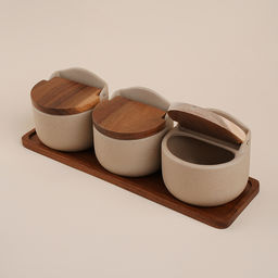 Банки для сыпучих SL Home Стоун форест, 400 мл, на подставке 3410 см, набор 3 шт., керамика, бежевые - Sima-land home фото 2