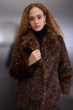 Cok Renkli Leopar Desenli Oversize Kal?p Kurk Mont TWOAW26MO00060