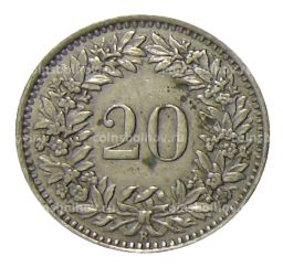 Монета 20 раппенов 1945 года Швейцария