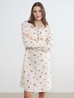 Bisiklet Yaka Ay? Teddy Desenli Hamile Gecelik