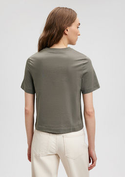 Pamuklu Merserize Bisiklet Yaka Yesil Basic Tisort - Mavi фото 4