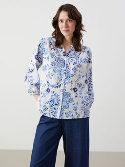 Ka??k Yaka ?i?ekli Kad?n Bluz