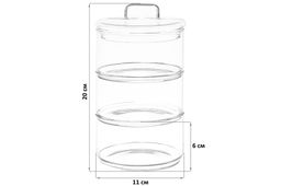 Банка д/хранения 3-х секционная 400 мл 11,5*11,5*20 см "Crystal glass" + стеклянная крышка, стекло