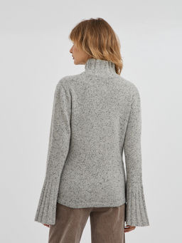 серая меланжевая водолазка с воротником стойкой и с расклешенными рукавами - Glenfield фото 9