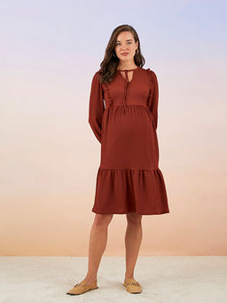 Ba?lamal? Yaka D?z Uzun Kollu Hamile Elbise