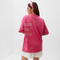 Футболка из вареного хлопка женская Mist Don&apos;t touch me, размер L, розовая