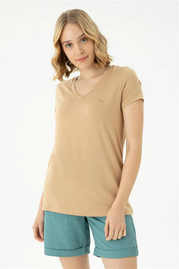 Женская базовая футболка цвета Camel - U.s. polo assn фото 8