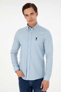 Рубашка мужская U.S. Polo Assn с длинным рукавом голубая  фото 10