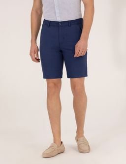 _ndigo Slim Fit Keten Kar___ml_ Beli Lastikli Bermuda _ort