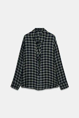 GINGHAM SHIRT WITH SCARF ZW COLLECTION - Zara фото 12