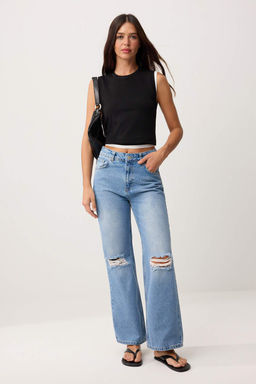 Mavi Y?rt?k Detayl? Yuksek Bel Straight Jeans TWOSS26JE00263