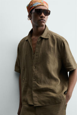 CAMISA RELAXED FIT 100%LINO / Khaki oscuro - Zara фото 7