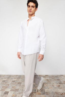 TRENDYOL MAN Beyaz Regular Fit Hakim Yaka Nak?s Detayl? %100 Pamuklu Gomlek TMNSS24GO00009 - Trendyolmilla фото 6