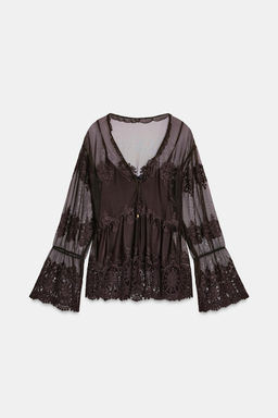 EMBROIDERED TULLE BLOUSE - Zara фото 6