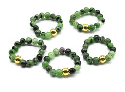 Кольцо на резинке из цоизита, шарик 5мм