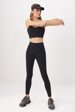 Siyah Premium Poliamid Kumas Orme Tam Boy Spor Tayt THMSS26TY00018