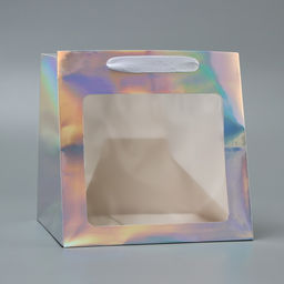 Цена за 12 шт. Пакет для торта и коробок, с квадратным дном и окном, голографический, 20?20?20 см