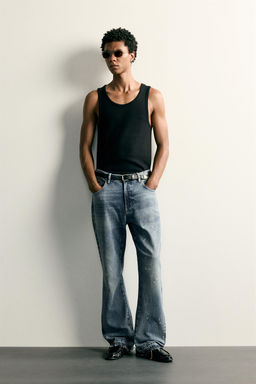 JEANS FLARE FIT EFECTO SALPICADURAS / Azul