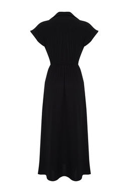 Siyah A Kesim Kruvaze Yaka Aerobin Midi Dokuma Elbise TWOSS24EL00599