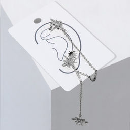 Серьга Кафф северная звезда с цепью, цвет белый в серебре - Queen fair фото 4