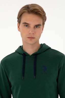 Erkek Regular Fit Kap__onlu Koyu Ye_il Basic Sweatshirt