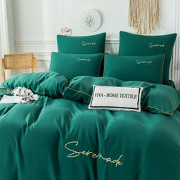 Комплект постельного белья Однотонный Сатин Вышивка на резинке CHR049 160*200*35/Евро/4 Наволочки - Ситрейд фото 2