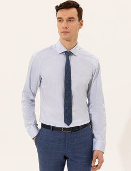 Голубая базовая рубашка зауженного кроя с длинным рукавом - Cacharel фото 3