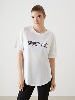 Bisiklet Yaka Bask?l? Kad?n Spor Ti??rt