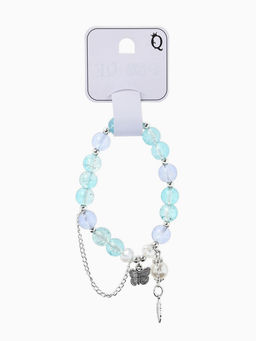 Браслет с подвесками "Сахарный" бабочка, перо. шар № 10/8, цвет голубо-фиолетовый в серебре   109679