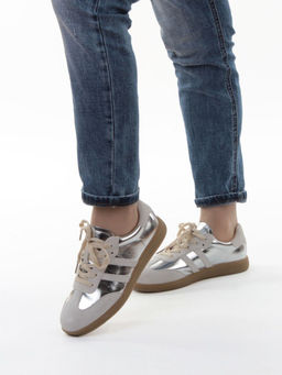 03-270-6C GREY/SILVER Кеды женские (натуральная кожа) - Фабричный китай фото 16