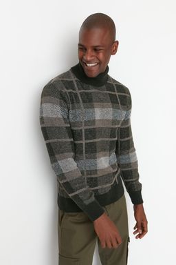 Trendyolmilla Man Haki Regular Fit Yunlu Bal?kc? Yaka Ekose Triko Kazak TMNAW22KZ0307  фото 3