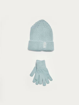 Kendinden Desenli K?z ?ocuk Triko Bere ve Eldiven 2li